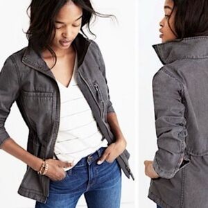 Madewell Fleet Utility Jacket, Gray, Women’s Military Jacket, Drawcord Waist, XL